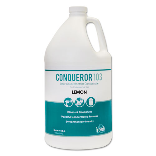 Image of Conqueror 103 Odor Counteractant Concentrate, Lemon, 1 gal Bottle, 4/Carton