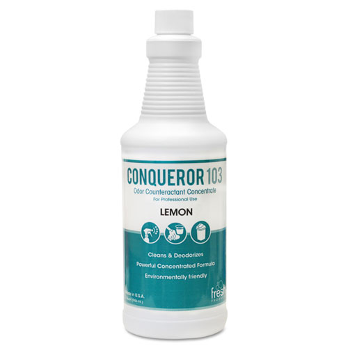 Fresh Products Conqueror 103 Odor Counteractant Concentrate, Lemon, 32 Oz Bottle, 12/Carton