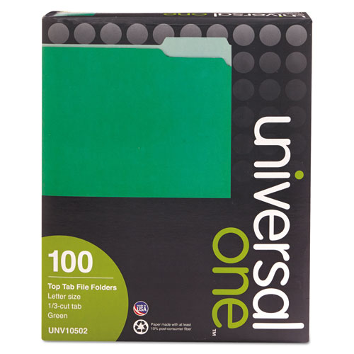 Image of Deluxe Colored Top Tab File Folders, 1/3-Cut Tabs: Assorted, Letter Size, Green/Light Green, 100/Box