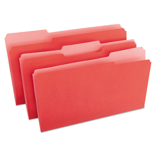 Image of Deluxe Colored Top Tab File Folders, 1/3-Cut Tabs: Assorted, Legal Size, Red/Light Red, 100/Box