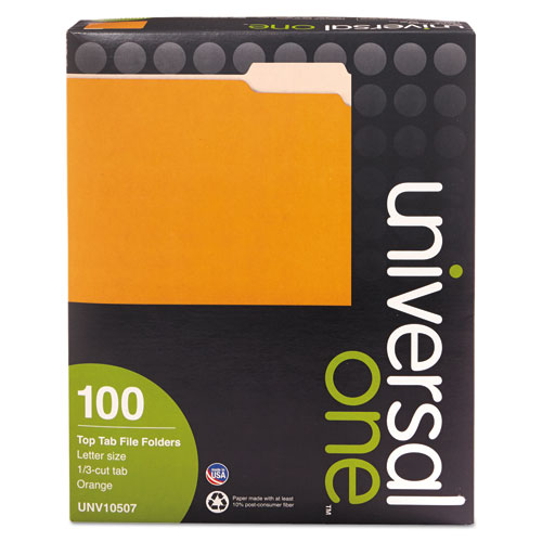 Image of Deluxe Colored Top Tab File Folders, 1/3-Cut Tabs: Assorted, Letter Size, Orange/Light Orange, 100/Box