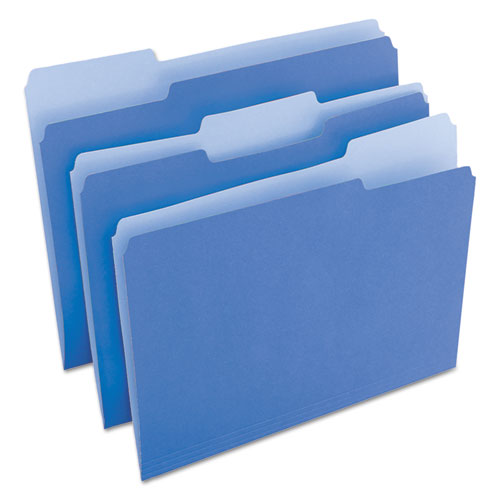 Deluxe Colored Top Tab File Folders, 1/3-Cut Tabs, Letter Size, Blue/Light Blue, 100/Box