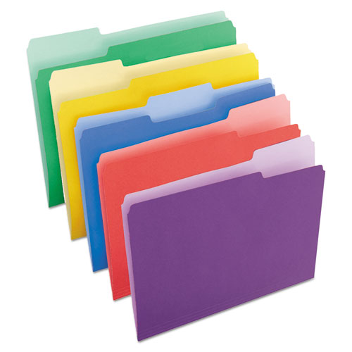 Image of Deluxe Colored Top Tab File Folders, 1/3-Cut Tabs: Assorted, Letter Size, Assorted Colors, 100/Box