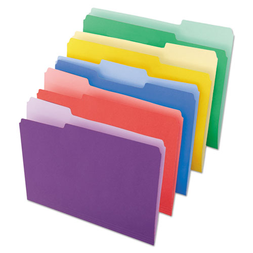 Image of Deluxe Colored Top Tab File Folders, 1/3-Cut Tabs: Assorted, Letter Size, Assorted Colors, 100/Box