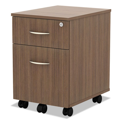 Image of Alera® Valencia Series Mobile Pedestal, Left/Right, 2-Drawers: Box/File, Legal/Letter, Modern Walnut, 15.88" X 19.13" X 22.88"