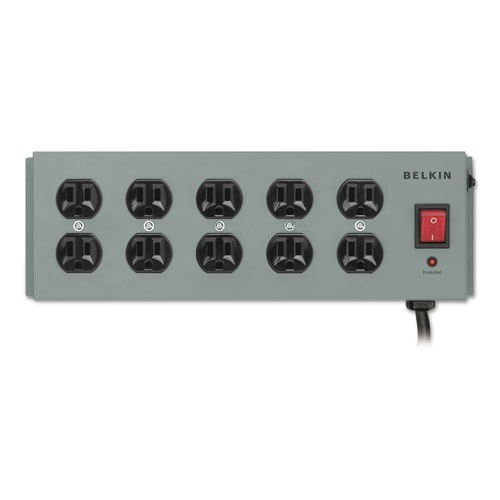 Metal SurgeMaster Surge Protector, 10 Outlets, 15 ft Cord, 885 Joules, Dark Gray