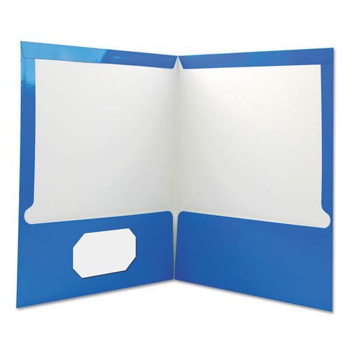 Laminated Two-Pocket Folder, Cardboard Paper, Blue, 11 x 8 1/2, 25/Pack