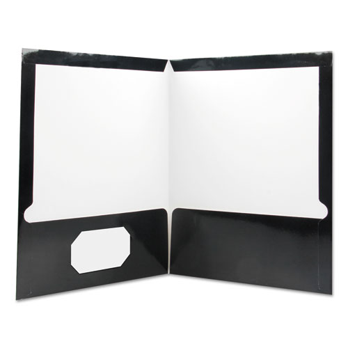 Laminated Two-Pocket Folder, Cardboard Paper, Black, 11 x 8 1/2, 25/Pack