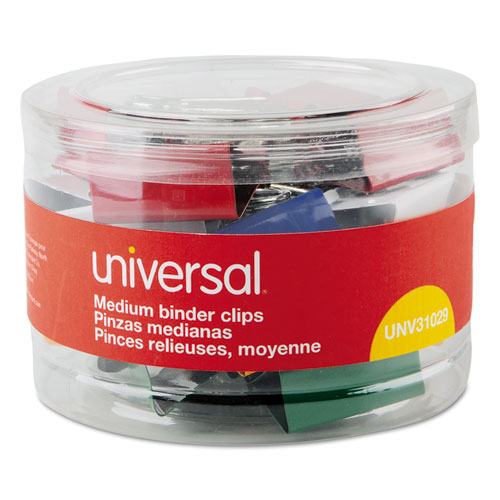 Binder Clips in Dispenser Tub, Medium, Assorted Colors, 24/Pack