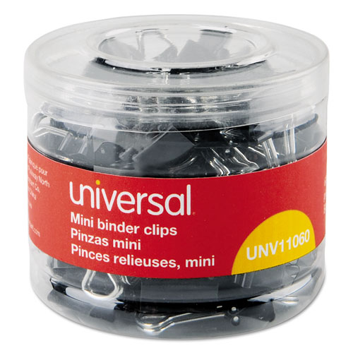 Binder Clips in Dispenser Tub, Mini, Black/Silver, 60/Pack