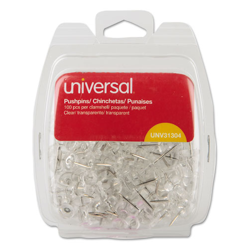 Universal® Clear Push Pins, Plastic, 3/8", 100/Pack