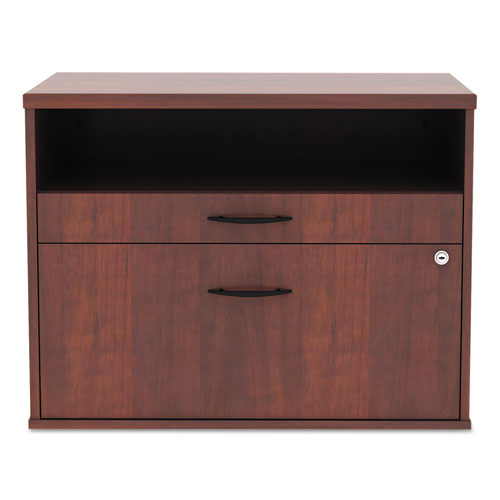 Image of Alera Open Office Desk Series Low File Cabinet Credenza, 2-Drawer: Pencil/File, Legal/Letter, 1 Shelf,Cherry,29.5x19.13x22.88