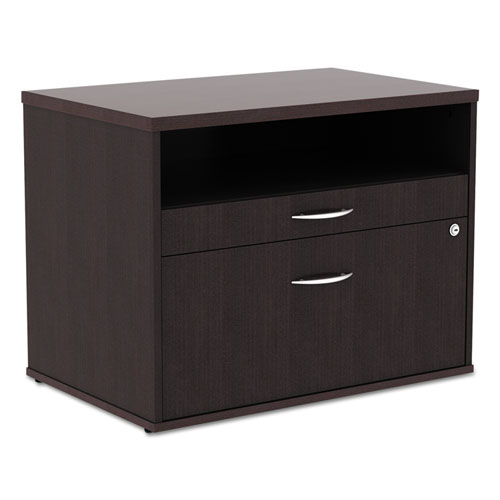 Image of Alera Open Office Desk Series Low File Cabinet Credenza, 2-Drawer: Pencil/File,Legal/Letter,1 Shelf,Espresso,29.5x19.13x22.88