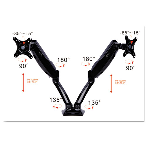 ADAPTIVERGO ARTICULATING DUAL MONITOR ARM, FOR 30" MONITORS, 180 ROTATION, 30 TILT, 135 PAN, BLACK, SUPPORTS 12 LBS