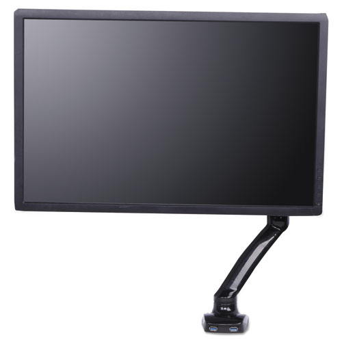 ADAPTIVERGO SINGLE MONITOR ARM WITH USB, FOR 27" MONITORS, 180 ROTATION, 30 TILT, 135 PAN, BLACK, SUPPORTS 11 LBS