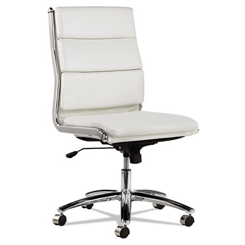 Image of Alera® Neratoli Mid-Back Slim Profile Chair, Faux Leather, Up To 275 Lb, 18.3" To 21.85" Seat Height, White Seat/Back, Chrome