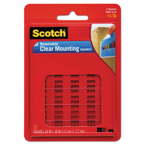 Image of Removable Clear Mounting Squares, Holds Up to 0.33 lbs, 0.69 x 0.69, Clear, 35/Pack