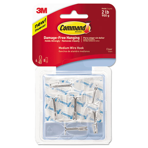 Image of Clear Hooks and Strips, Plastic, Medium, 6 Hooks and 8 Strips/Pack