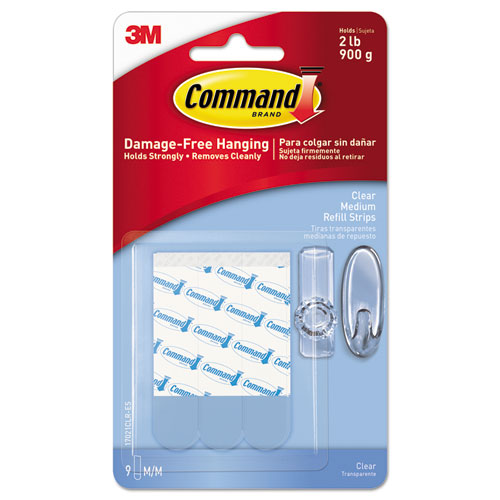 Refill Strips, Removable, Holds Up to 2 lbs, 0.63 x 1.75, Clear, 9/Pack
