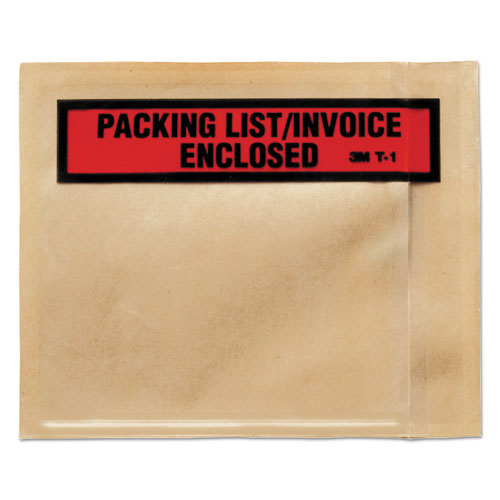 Image of 3M™ Top Print Self-Adhesive Packing List Envelope, Top-Print Front: Packing List/Invoice Enclosed, 4.5 X 5.5, Clear, 1,000/Box