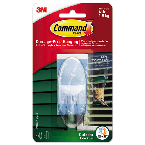 Command™ All Weather Hooks and Strips, Plastic, Large, 1 Hooks and 2 Strips/Pack