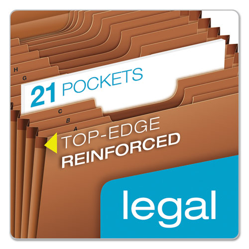 Heavy-Duty Expanding File with Reinforced Flap, 21 Sections, Elastic Cord Closure, 1/3-Cut Tabs, Legal Size, Redrope