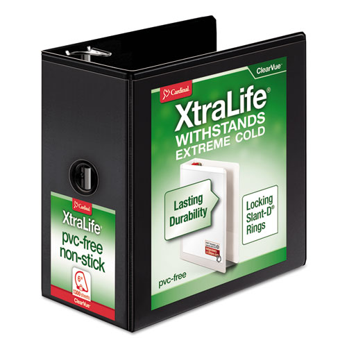 Cardinal® XtraLife ClearVue Non-Stick Locking Slant-D Ring Binder, 3 Rings, 6" Capacity, 11 x 8.5, Black