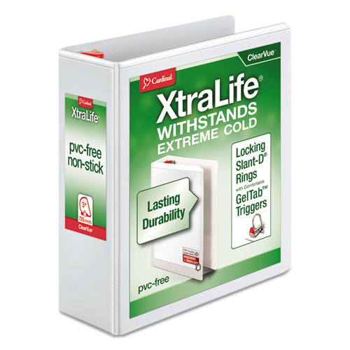 Cardinal® XtraLife ClearVue Non-Stick Locking Slant-D Ring Binder, 3 Rings, 3" Capacity, 11 x 8.5, White