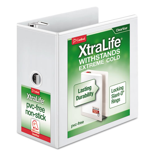 XtraLife ClearVue Non-Stick Locking Slant-D Ring Binder, 3 Rings, 6" Capacity, 11 x 8.5, White