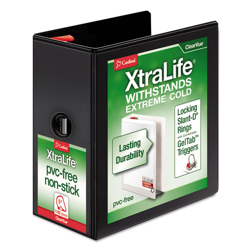 XtraLife ClearVue Non-Stick Locking Slant-D Ring Binder, 3 Rings, 5" Capacity, 11 x 8.5, Black