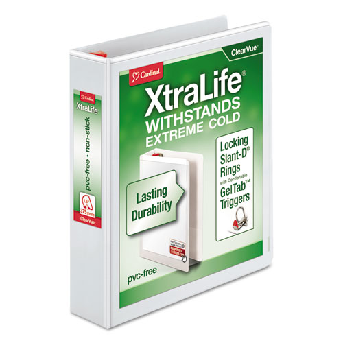 XtraLife ClearVue Non-Stick Locking Slant-D Ring Binder, 3 Rings, 1.5" Capacity, 11 x 8.5, White