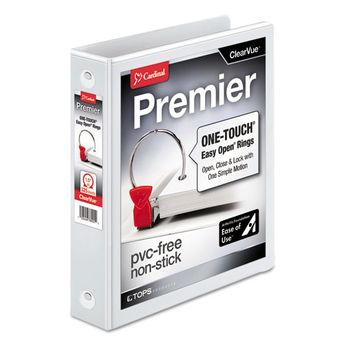 Premier Easy Open ClearVue Locking Round Ring Binder, 3 Rings, 1.5" Capacity, 11 x 8.5, White | by Plexsupply