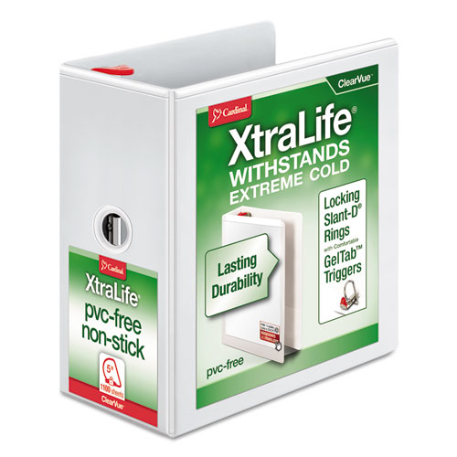 XtraLife ClearVue Non-Stick Locking Slant-D Ring Binder, 3 Rings, 5" Capacity, 11 x 8.5, White