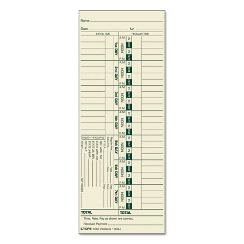 Tops™ Time Clock Cards, Replacement For 1900L, One Side, 3.5 X 9, 500/Box