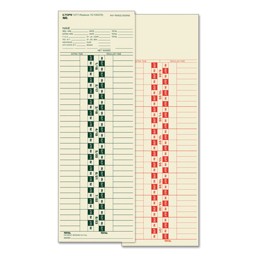 Tops™ Time Clock Cards, Replacement For 10-100372/1950-9361, Two Sides, 3.5 X 10.5, 500/Box