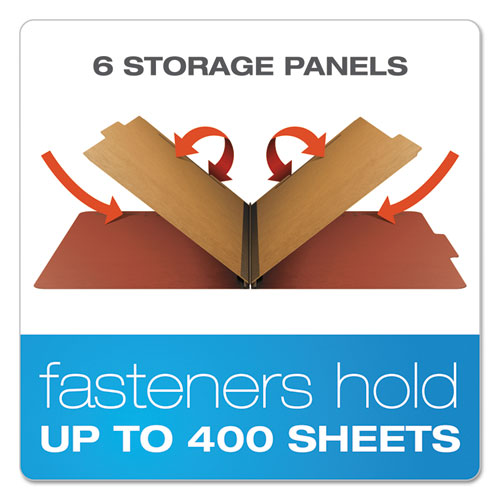 Six-Section Pressboard Classification Folders, 2" Expansion, 2 Dividers, 6 Fasteners, Legal Size, Red Exterior, 10/Box