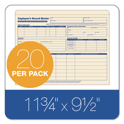 Image of Tops™ Employee Record Master File Jacket, Straight Tab, Letter Size, Manila, 20/Pack