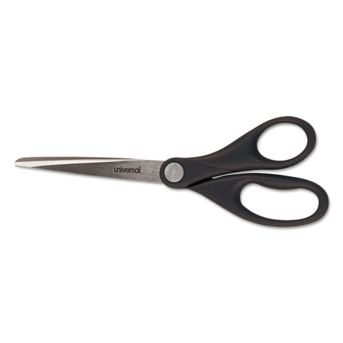 Stainless Steel Office Scissors, Pointed Tip, 7 Long, 3 Cut Length, Black Straight Handle