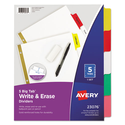 Write & Erase Big Tab Paper Dividers, 5-Tab, Multicolor, Letter | by Plexsupply