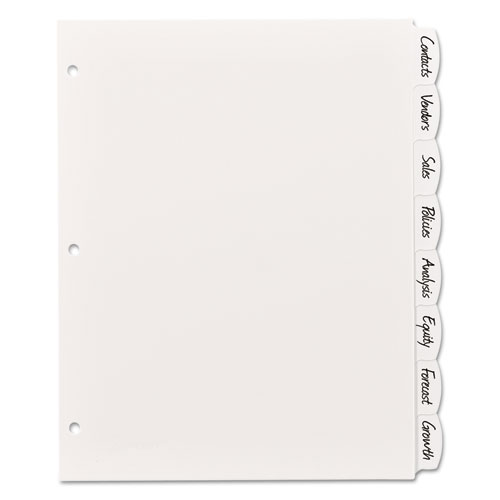 Image of Avery® Write And Erase Big Tab Durable Plastic Dividers, 3-Hole Punched, 8-Tab, 11 X 8.5, White, 1 Set