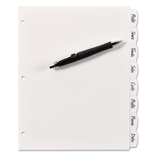 Image of Avery® Write And Erase Big Tab Durable Plastic Dividers, 3-Hole Punched, 8-Tab, 11 X 8.5, White, 1 Set