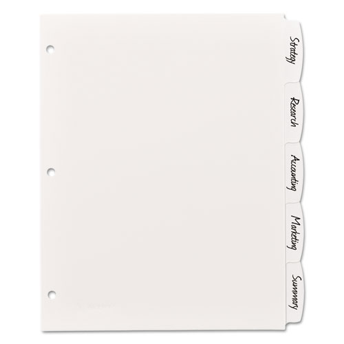 Image of Write and Erase Big Tab Durable Plastic Dividers, 3-Hole Punched, 5-Tab, 11 x 8.5, White, 1 Set