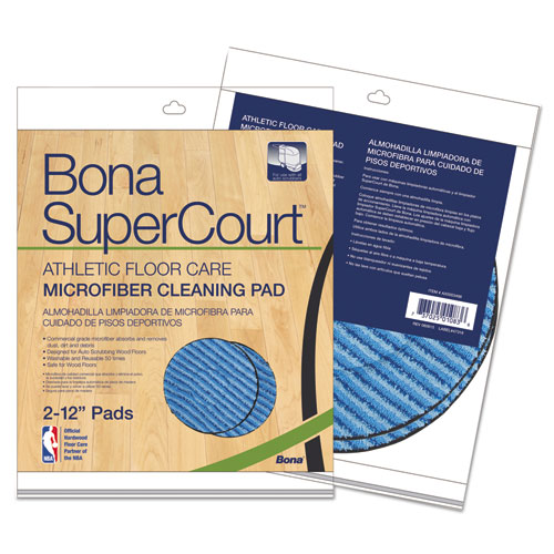 Bona® SuperCourt Athletic Floorcare Microfiber Cleaning Pad, 12 Dia, Lt/Dk Blue,2/Pk