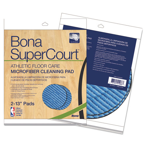 Supercourt Athletic Floorcare Microfiber Cleaning Pad, 13" Dia, Lt/dk Blue,2/pk
