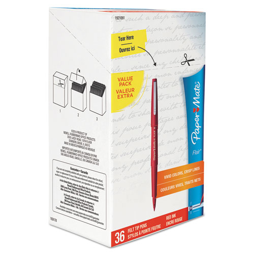 Point Guard Flair Bullet Porous Point Stick Pen, 1.4mm, Red Ink/Barrel, 36/Box | by Plexsupply