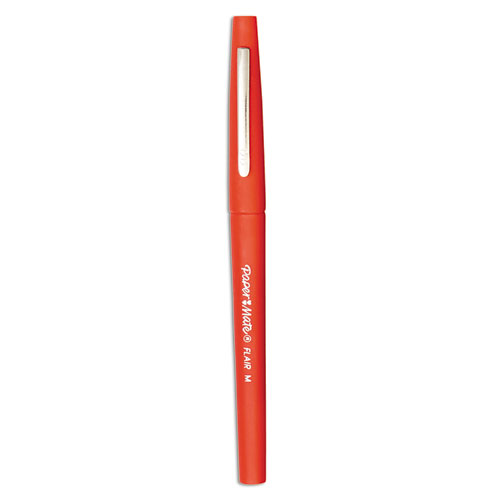 Image of Point Guard Flair Felt Tip Porous Point Pen, Stick, Bold 1.4 mm, Red Ink, Red Barrel, 36/Box