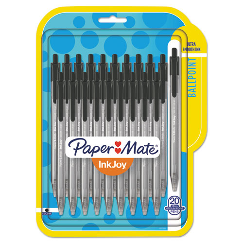 Image of Paper Mate® Inkjoy 100 Rt Ballpoint Pen, Retractable, Medium 1 Mm, Black Ink, Black Barrel, 20/Pack
