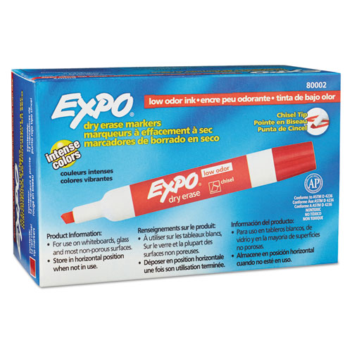 Low-Odor Dry-Erase Marker, Broad Chisel Tip, Red, Dozen