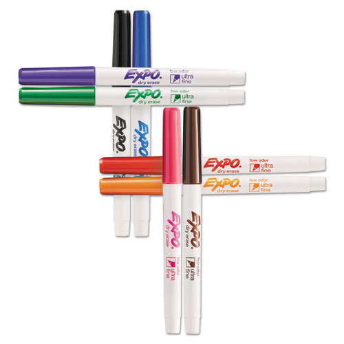 Low-Odor Dry-Erase Marker, Extra-Fine Bullet Tip, Assorted Colors, 8/Set
