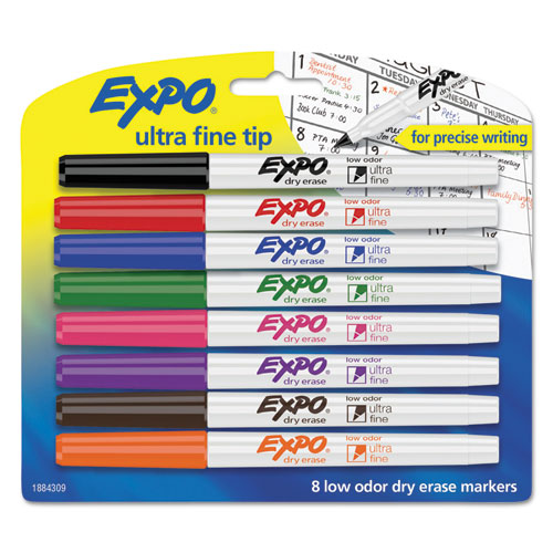 Expo® Low-Odor Dry-Erase Marker, Extra-Fine Bullet Tip, Assorted Colors, 8/Set